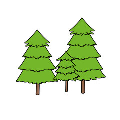 Three green trees are drawn in a cartoon style