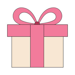Simple Outline Ribboned Gift Box Present Icon Decorative and Celebration