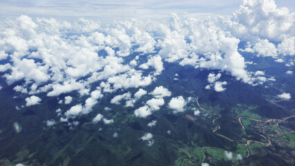 Sky and clouds view from the air, fog floating