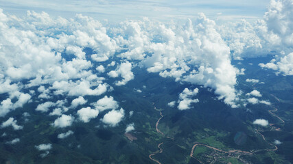 Sky and clouds view from the air, fog floating