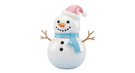 Snowman with Pink Hat and Blue Scarf