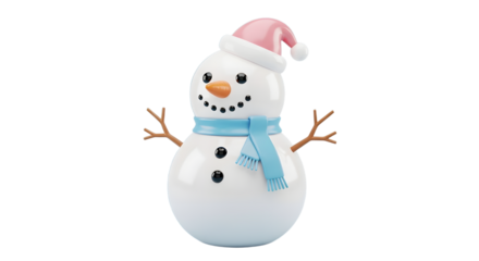 Snowman with Pink Hat and Blue Scarf