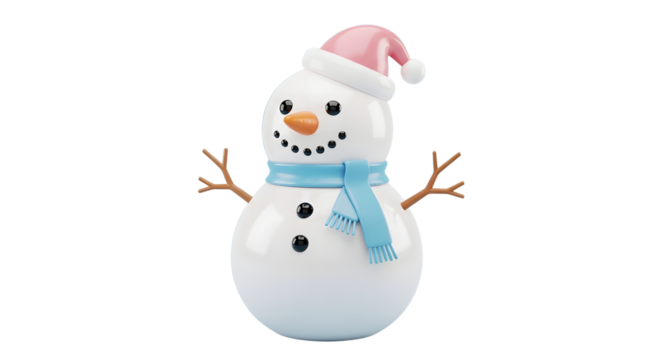 Snowman with Pink Hat and Blue Scarf