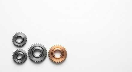 Gears on White Background Concept of Mechanical Transmission Technology Engineering and Industry