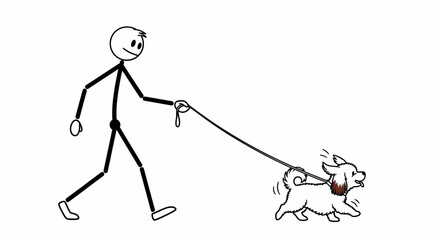 Stick figure joyfully walking adorable dog, creating a scene of happiness and companionship during