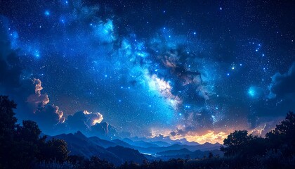 Night sky over mountains