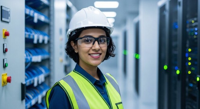 Confident Female Engineer in Server Room Ensuring System Stability & High Performance - Powered by Adobe