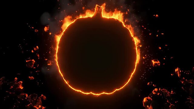 4k halloween background animation fiery pumpkin frame reveal
