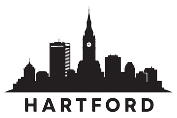 Obraz premium Hartford skyline silhouette isolated on white background, capturing the citys architectural landmarks and urban landscape in a bold and striking design