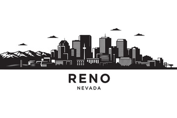 Obraz premium Reno nevada skyline silhouette isolated on white background showcasing the citys architecture, mountains, and iconic landmarks against a clear backdrop