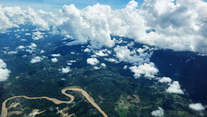 Sky and clouds view from the air, fog floating