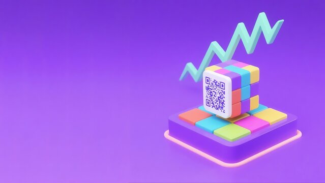 3d glowing cube with qr code and growth arrow symbolizing analytics, finance, and progress. Great for business, reports, and digital economy presentations with transparent background. - Powered by Adobe