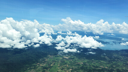 Sky and clouds view from the air, fog floating