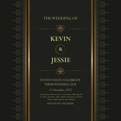 Elegant Decorative Wedding Invitation Card with Golden Ornament Design Element