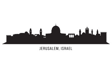 Jerusalem israel skyline isolated on white background, a silhouette of the citys iconic landmarks and historical architecture in a minimalist design