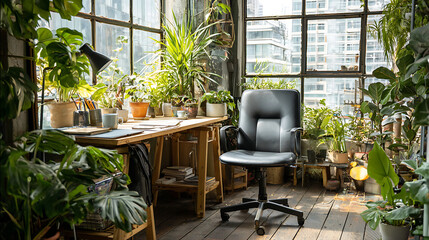 Marketing Specialist at Standing Desk with Documents and Green Plants in Home Office Scene for Strategic Work