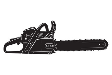 Naklejka premium A black and white illustration of a chainsaw isolated on white background, showcasing its sharp blade and powerful engine in a detailed design