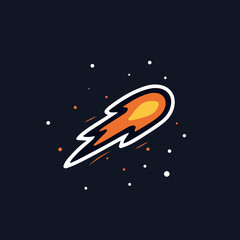 Meteor Fireball Sticker with Fiery Trail in Space. Shooting Star Sticker with Bright Flame Tail