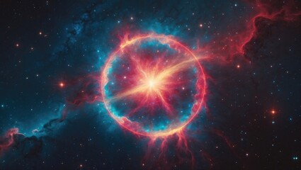 Bright nebula and cosmic cloud with glowing ring and star formation in space, showcasing the beauty of the universe and celestial phenomena.