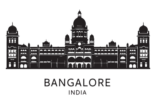 Bangalore silhouette isolated on white background showcasing the citys iconic architecture and cultural heritage in a minimalist design, india