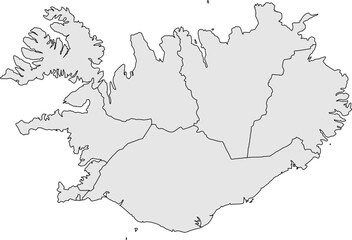 A clean, minimalist vector map of Iceland with all regional borders, in a grayscale color. Ideal for professional presentations, reports, and data visualization.

