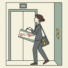 Businesswoman Walking into Elevator with Bag