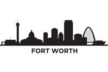 Fort worth skyline isolated on white background showcasing the citys iconic landmarks and architectural beauty against a clean backdrop, creating a striking silhouette