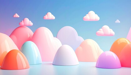 Bajkowa kraina kolorowe chmurki tło 3D