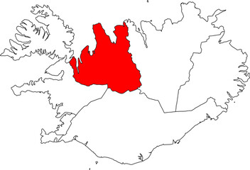 A detailed vector map of Iceland highlighting the Norðurland vestra (Northwestern Region). Ideal for business, tourism, and geographical studies.

