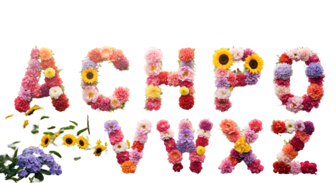 A vibrant floral alphabet bursting with life and color bringing a playful touch to learning and design against a sleek