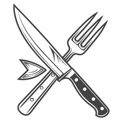 Abstract monochrome crossed fork and knife logo design for culinary or restaurant branding