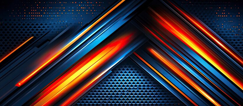 Dynamic Abstract: Intersecting Lines with Vibrant Orange and Blue Hues on Perforated Metal