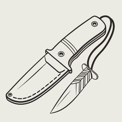 Line Drawing of a Knife and Sheath on Grey Background