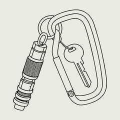 Metal Keychain with Carabiner and Key Outline Drawing