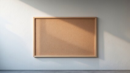 Fototapeta premium Empty corkboard on wall with shadow and light. Interior decor, notice board, blank space. The concept of empty space and interior design.