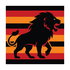 Black lion silhouette on striped background Keywords: lion, animal, silhouette, black, stripes