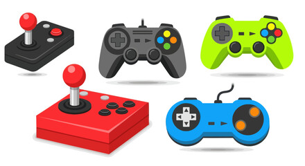 Colorful Collection of Retro and Modern Video Game Controllers and Joysticks.