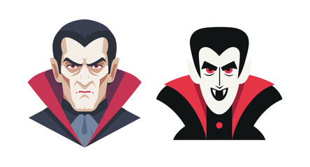Two Stylized Vampire Illustrations Representing Serious and Playful Characters for Halloween.