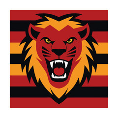 Fierce lion head roaring with striped background Keywords: lion, head, roaring, fierce, animal