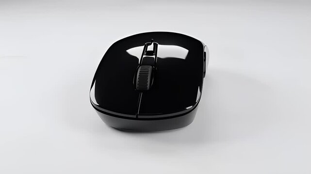 Sleek black wireless computer mouse on a minimalist white background, showcasing modern design