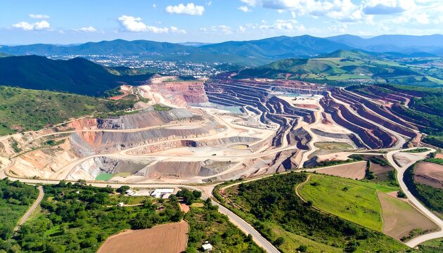 Aerial view of a large open-pit mine