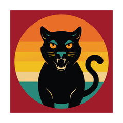 Vintage Black Cat With Sunset Background animal feline