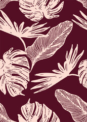 Cute tropical leave seamless watercolor pattern background. Leave vector illustration. Watercolor print in rustic vintage style, textile or wallpapers.