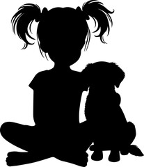Girl and Dog Silhouette Vector Illustration. A symbol of friendship, love, and childhood bond between a child and her loyal pet