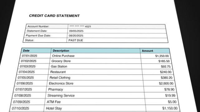 Financial Debt Credit Card Statement Document Animation 3
