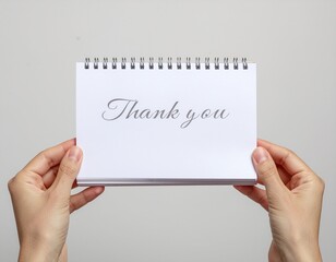 Obraz premium Simple thank you card held by hands with clean background. Perfect for greeting, appreciation, gratitude, invitation, and business communication.