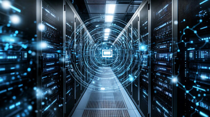 Modern Data Center with Futuristic Interface