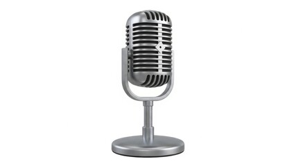 Vintage Style Microphone With Silver Metal Finish And Stand