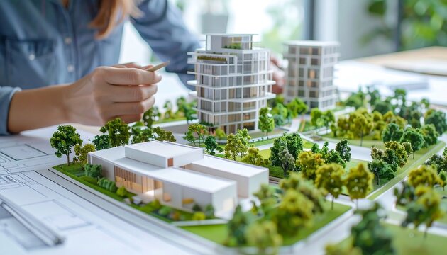 Architect working on architectural model