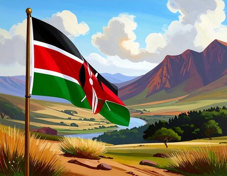 Kenyan flag waving over a landscape (1)